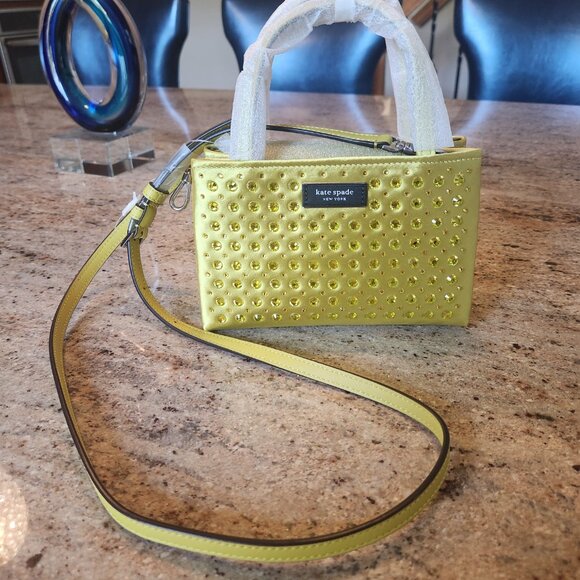 Sam Icon Crystal Embellished Fabric Mini Tote Color:  Chartreuse - Picture 5 of 12